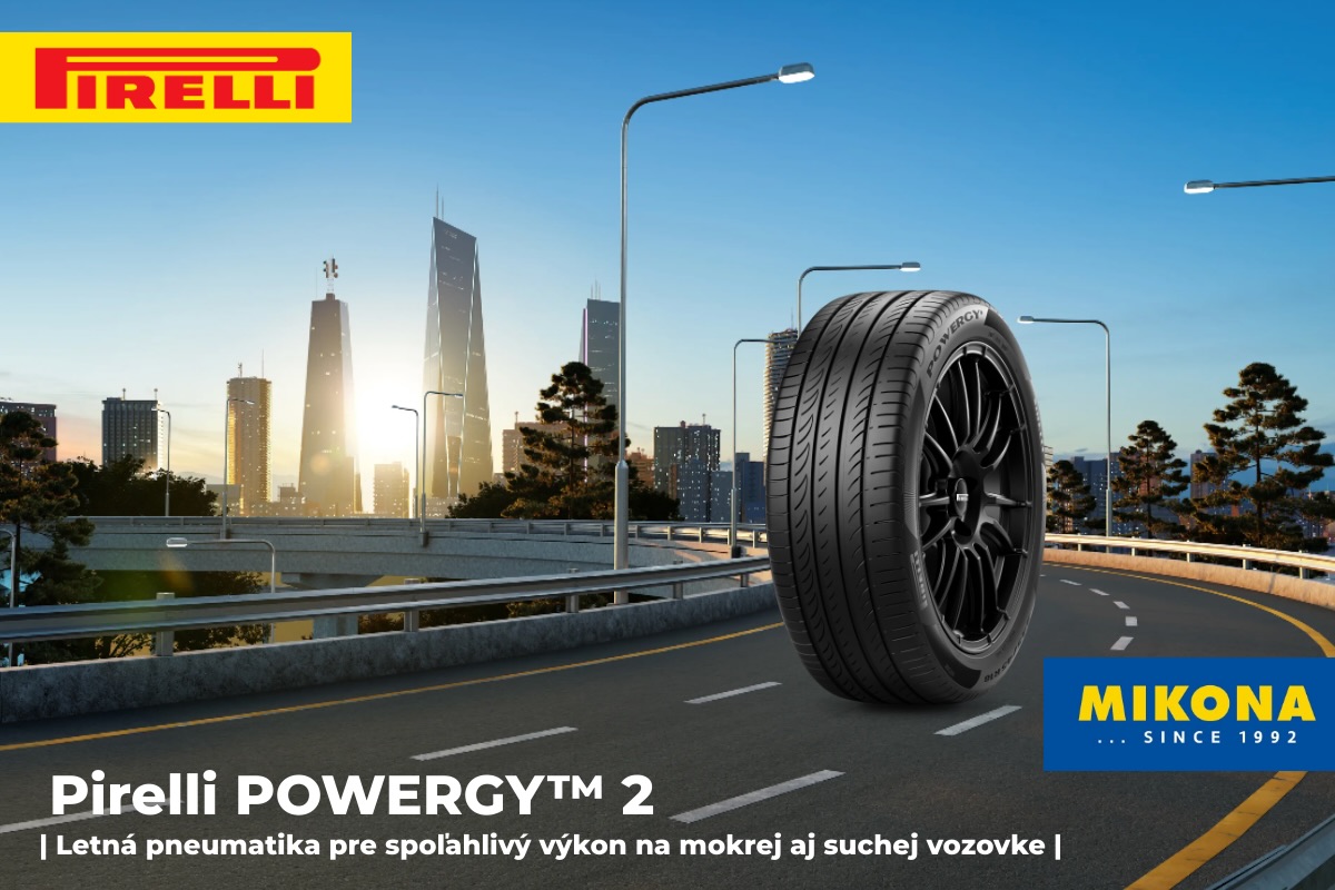 Letná pneumatika Pirelli POWERGY 2 na ceste v mestskom prostredí, dezén vhodný na mokrú aj suchú vozovku, Mikona